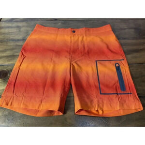 Mack Weldon Swim Trunks Mens 35-36 Orange Ombre Board Shorts Swimwear Stretch
